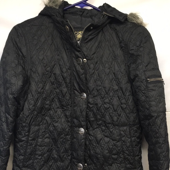 O’Neil Faux Fur Hoodie Quilted Jacket Black Small - Picture 2 of 9